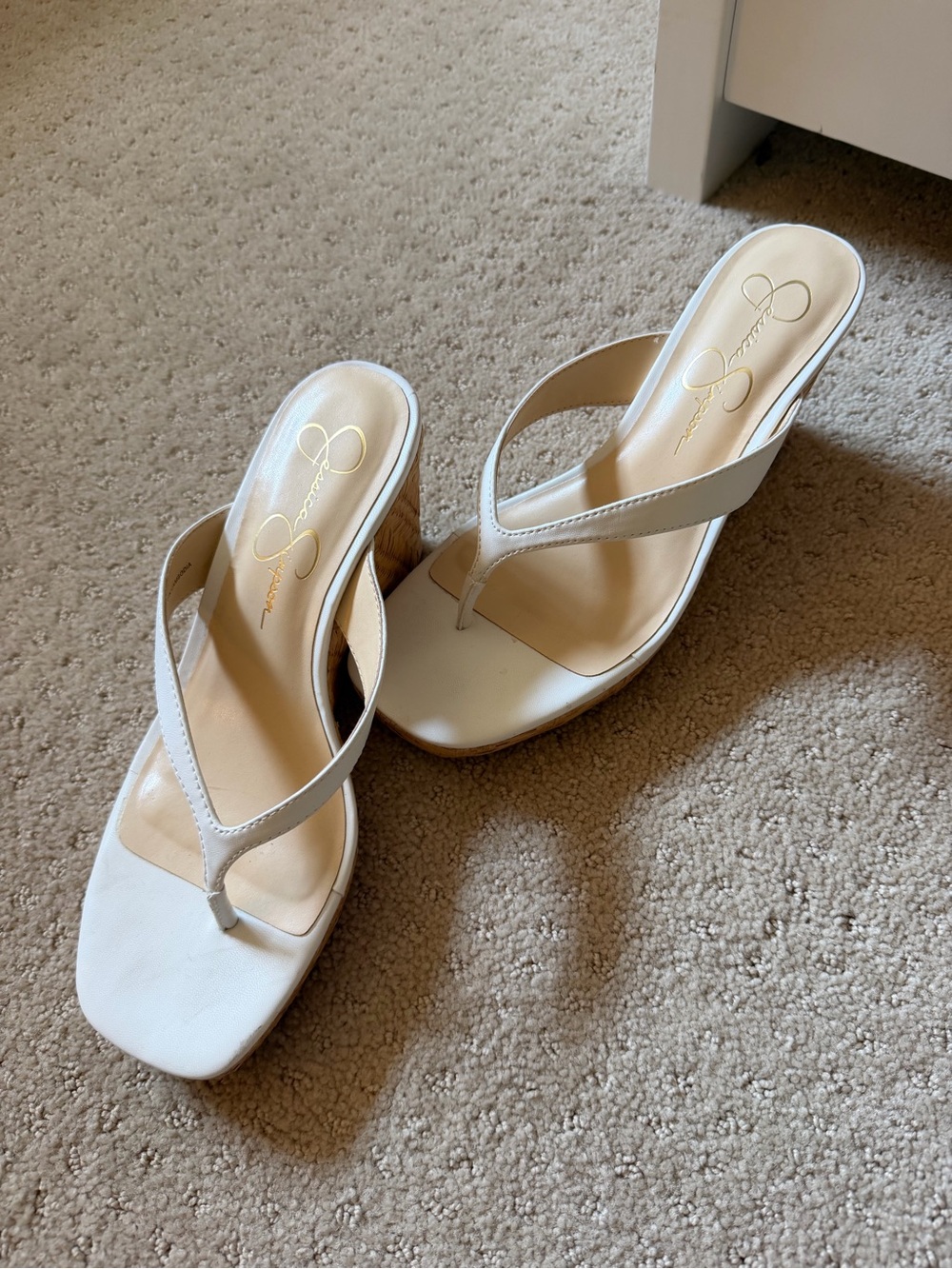 Jessica Simpson White Wedge Thong Mules
